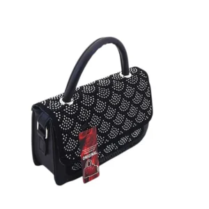 نمای جانبی کیف دستی و دوشی مجلسی نگیندار مشکی با کیفیت عالی