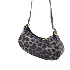 کیف دستی و دوشی شیک پلنگی رنگ طوسی سفید با طراحی ارگونومیک و مدرن